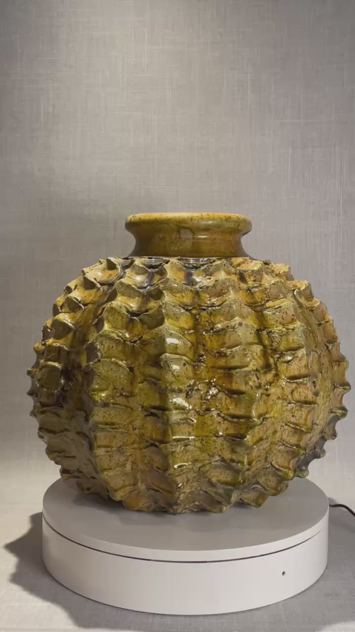 Mid-Century Moroccan Pottery Vase with with Textured Ochre and Dark Accents
