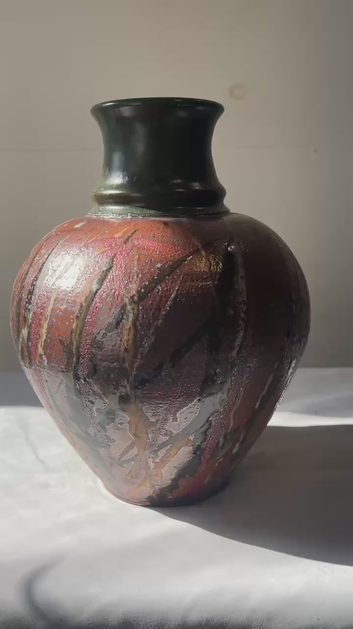 Signed Handcrafted Stoneware Vase with Rich Earthy Glaze