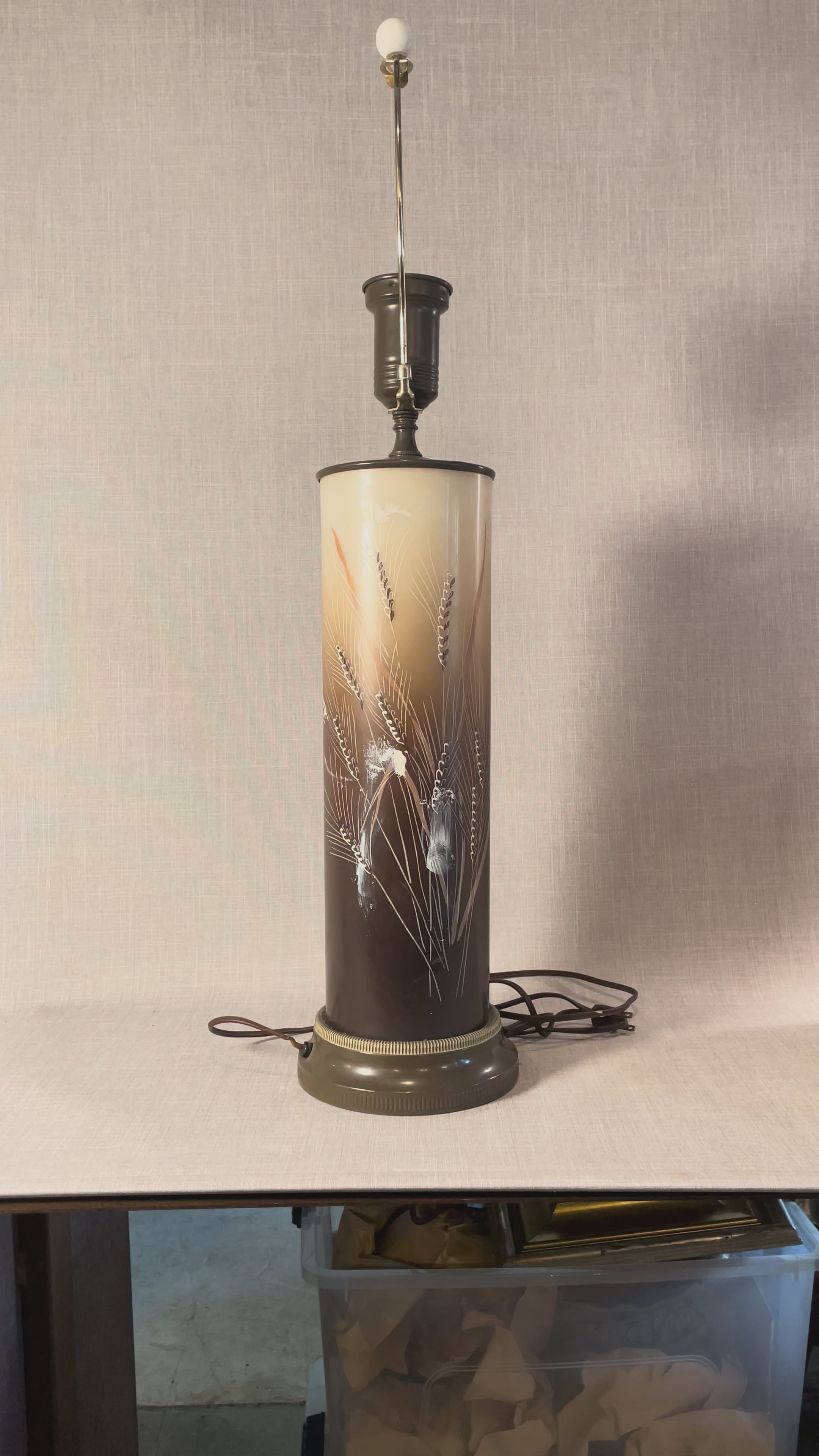 Vintage Smoked Glass Etched Wheat Table Lamp with Cream Fabric Shade showcasing an elegant design and serene aesthetic. hommes + gardens estudio.