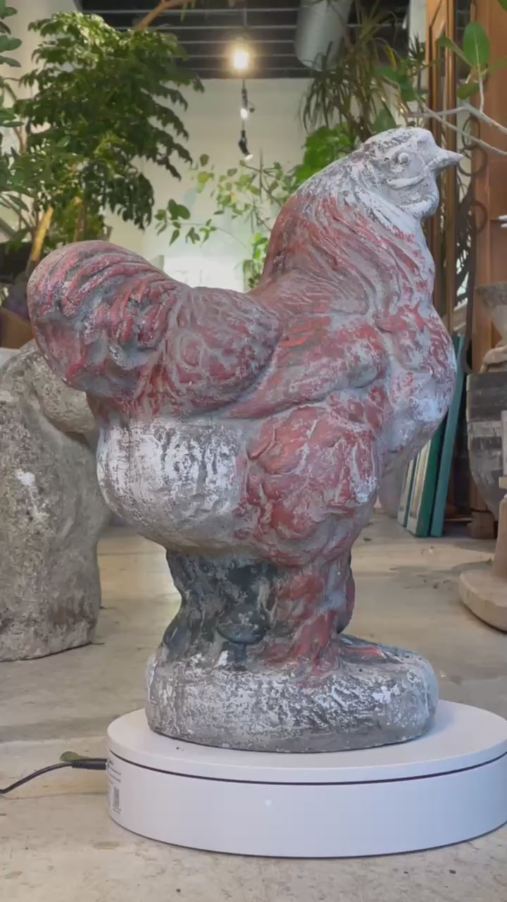 Large Vintage French Concrete Hen Garden Sculpture with Aged Patina