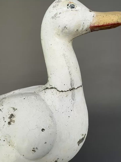 Vintage Handcrafted Concrete Duck Garden Sculpture – Rustic Outdoor Decor