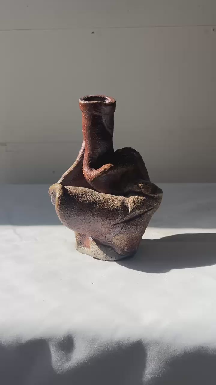 Freeform Organic Studio Pottery Vase – Abstract Modernist Sculptural Stoneware Art