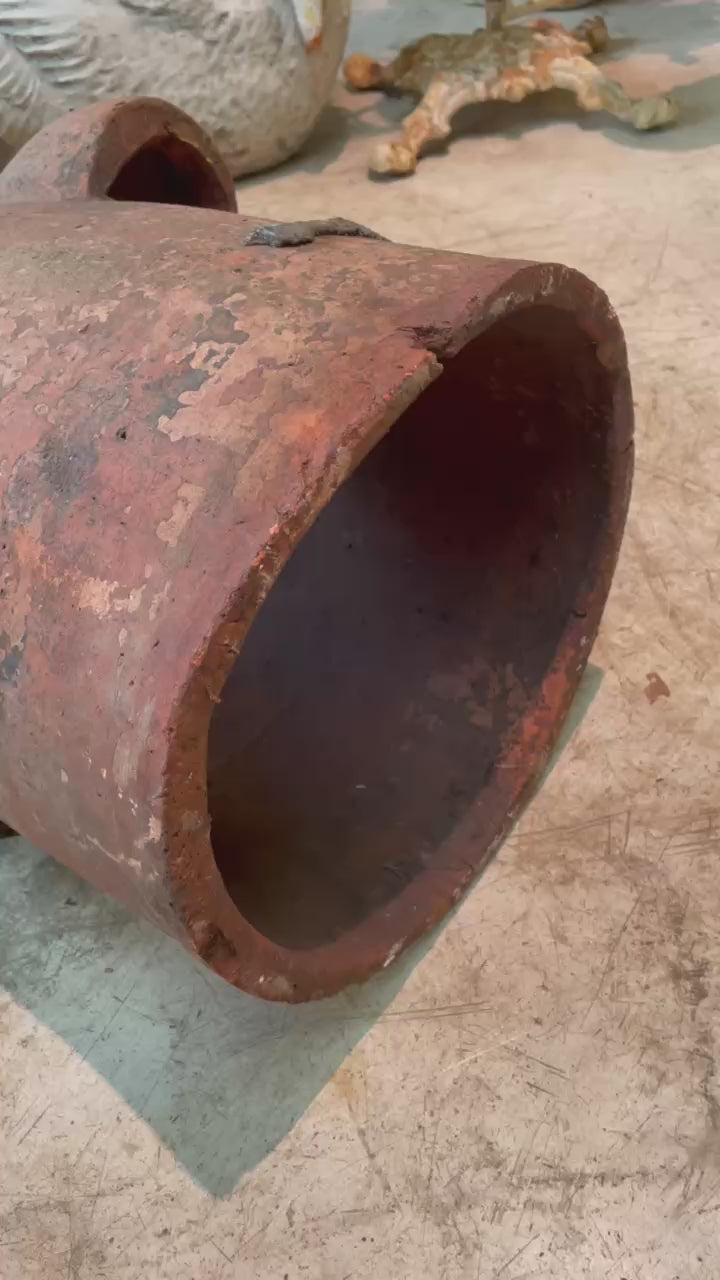 Large Antique Red Terracotta Pot with Rolled Rim and Aged Surface Patina