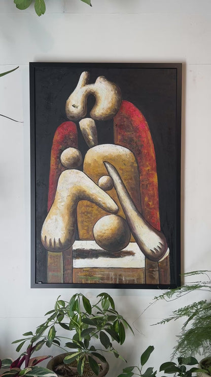 Abstract Cubist Oil Painting – Signed & Framed – Homage to Picasso