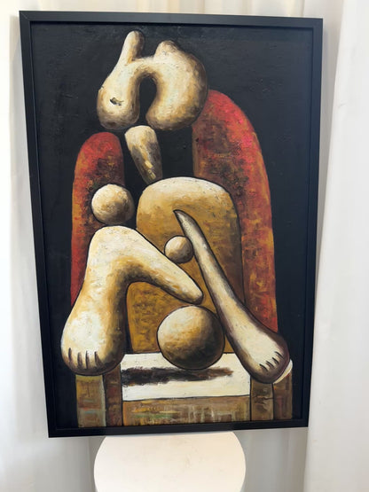 Abstract Cubist Oil Painting – Signed & Framed – Homage to Picasso