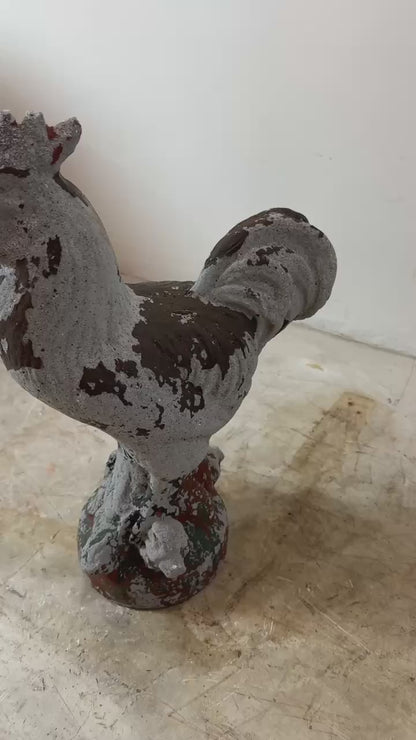 Vintage French Cast Concrete Rooster Sculpture