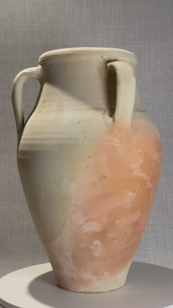Large Mediterranean Terracotta Vase with Three Handles and Natural Firing Patina