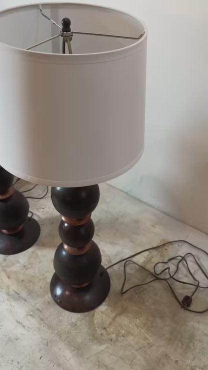 Pair of Vintage Metal Table Lamps with White Drum Shades