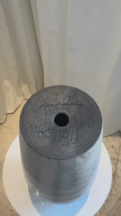 Handcrafted Raku Ceramic Vase with Crackled Glaze and Drainage Hole