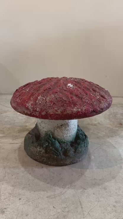 Vintage Hand-Painted Concrete Garden Mushroom Statue – Whimsical Toadstool Decor