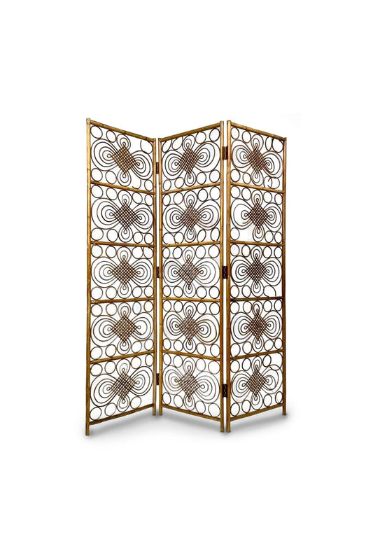 1960s French Three-Panel Bamboo Wicker Rattan Folding Screen